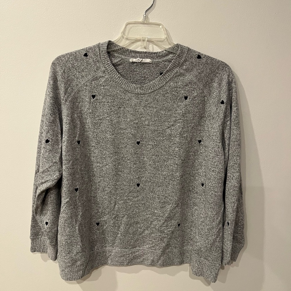 Workshop Republic Gray Knit Sweater with Tiny Black Heart Accents Size 1X